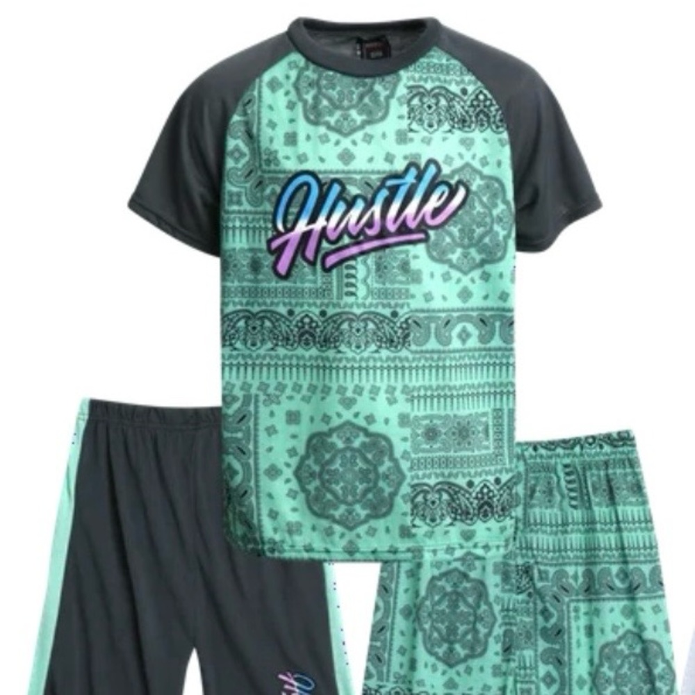 QUAD SEVEN 3-piece Matching Bandana Print, Boys size 16/18, Green Gray